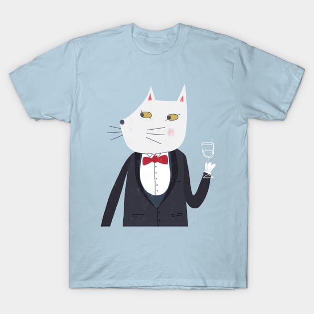 Cheers Cat with Glass of Sparkling Wine T-Shirt by NicSquirrell